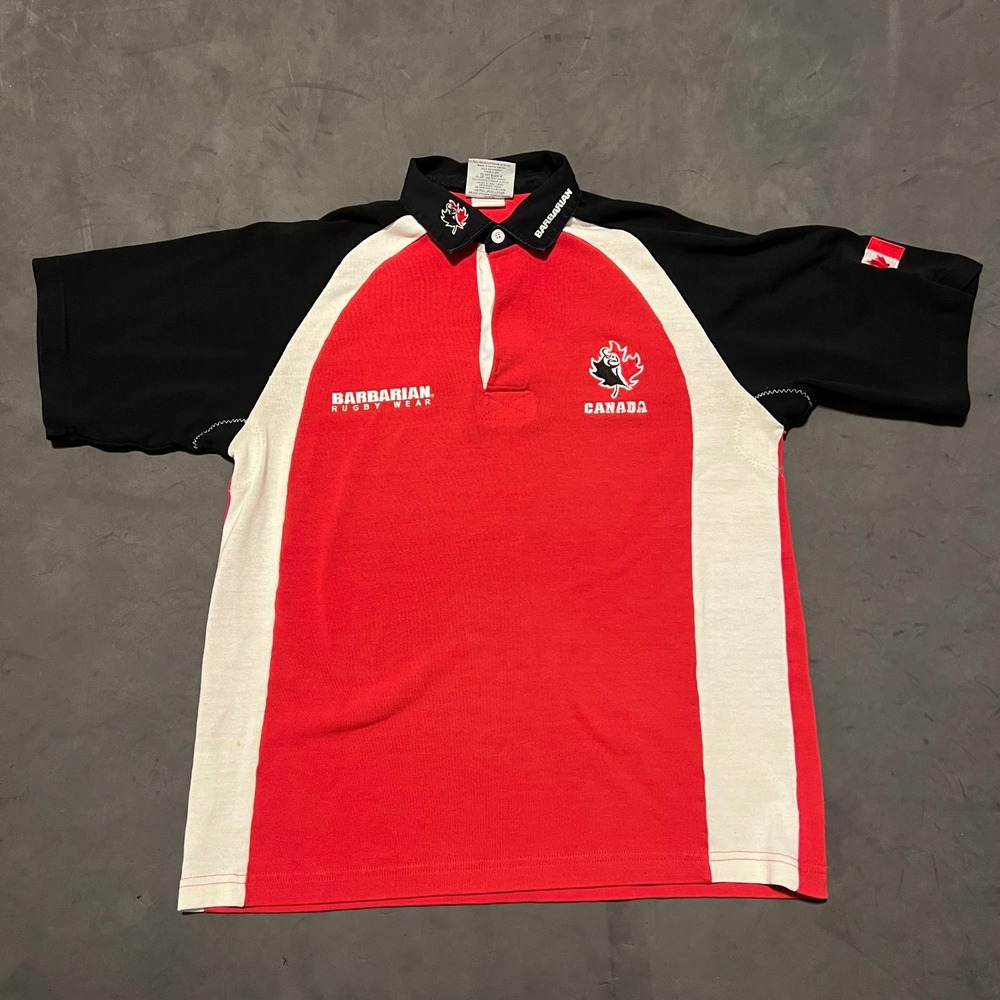 Vintage Barbarian Rugby Wear Team Canada Mens Polo Shirt Large Black Red White